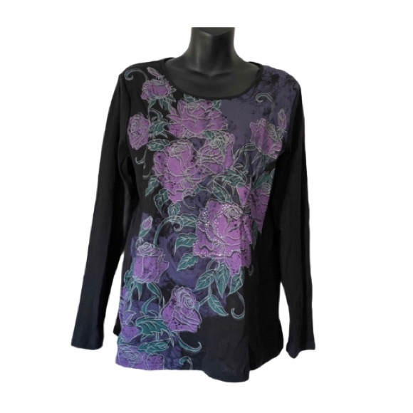 LONG SLEEVE PURPLE FLOWER TOP - Picture 1 of 3